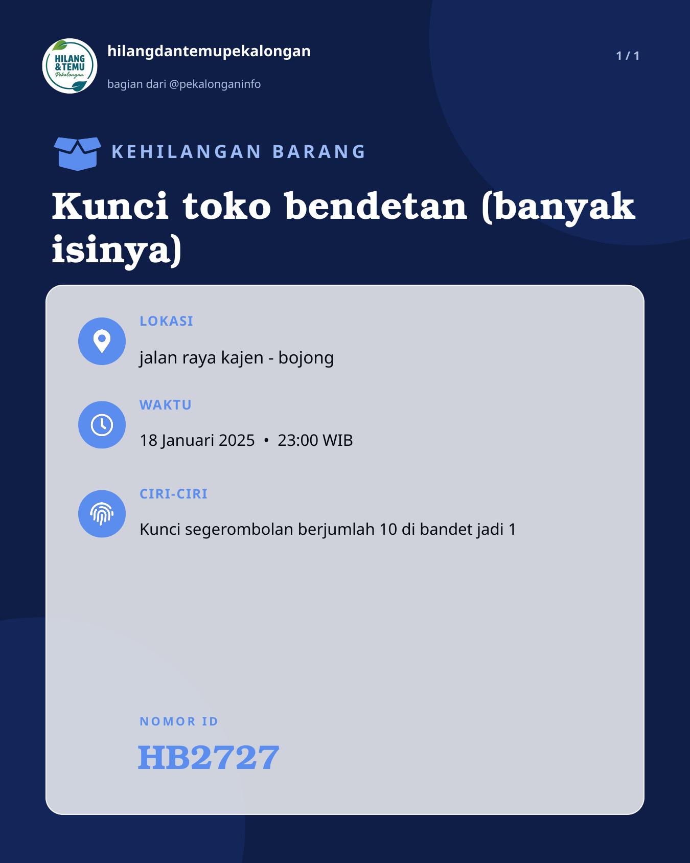 Slide laporan Kunci toko bendetan (banyak isinya) (HB2727)