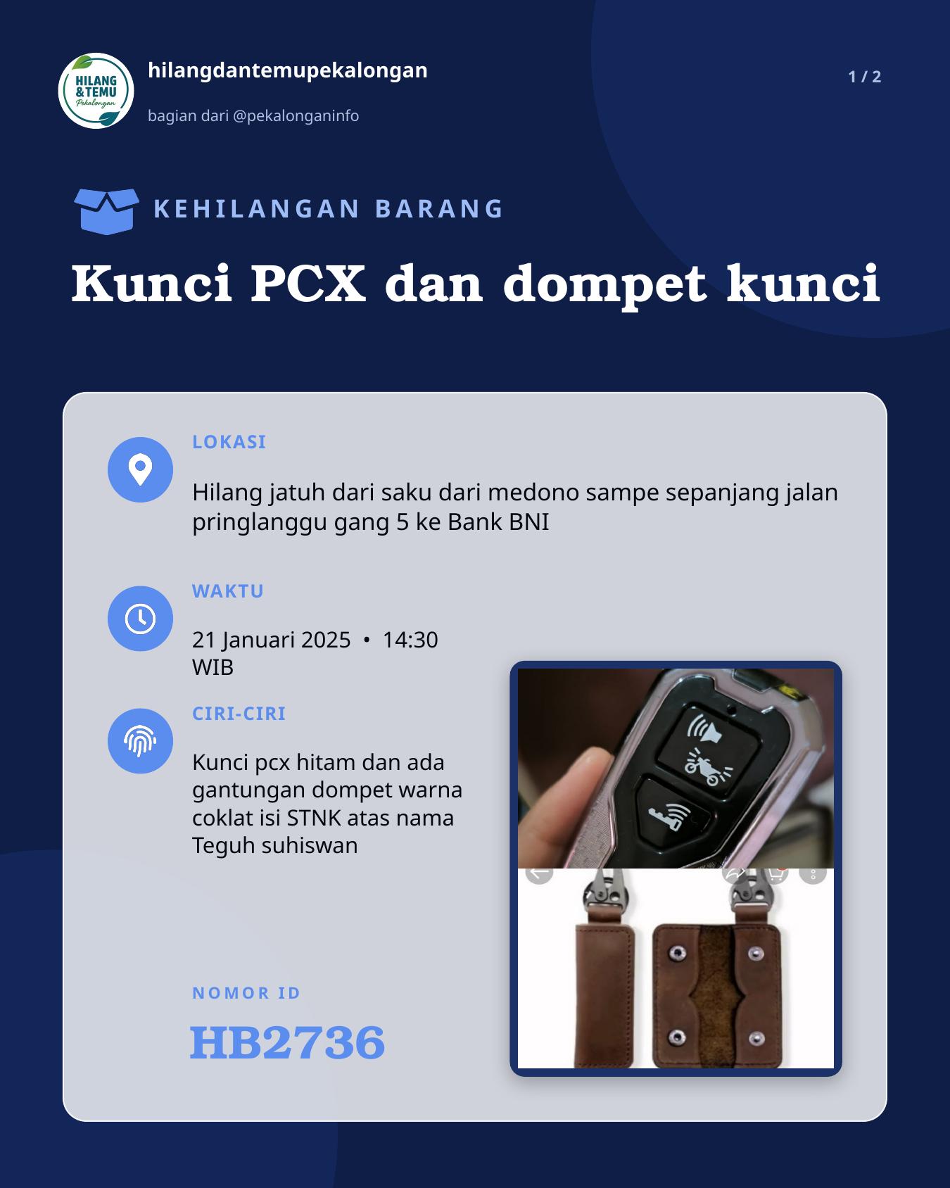 Slide 1 laporan Kunci PCX dan dompet kunci