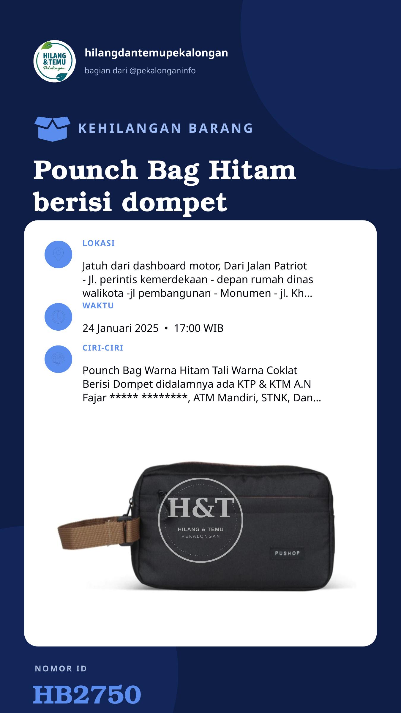 Story 9:16 laporan Pounch Bag Hitam berisi dompet dan charger