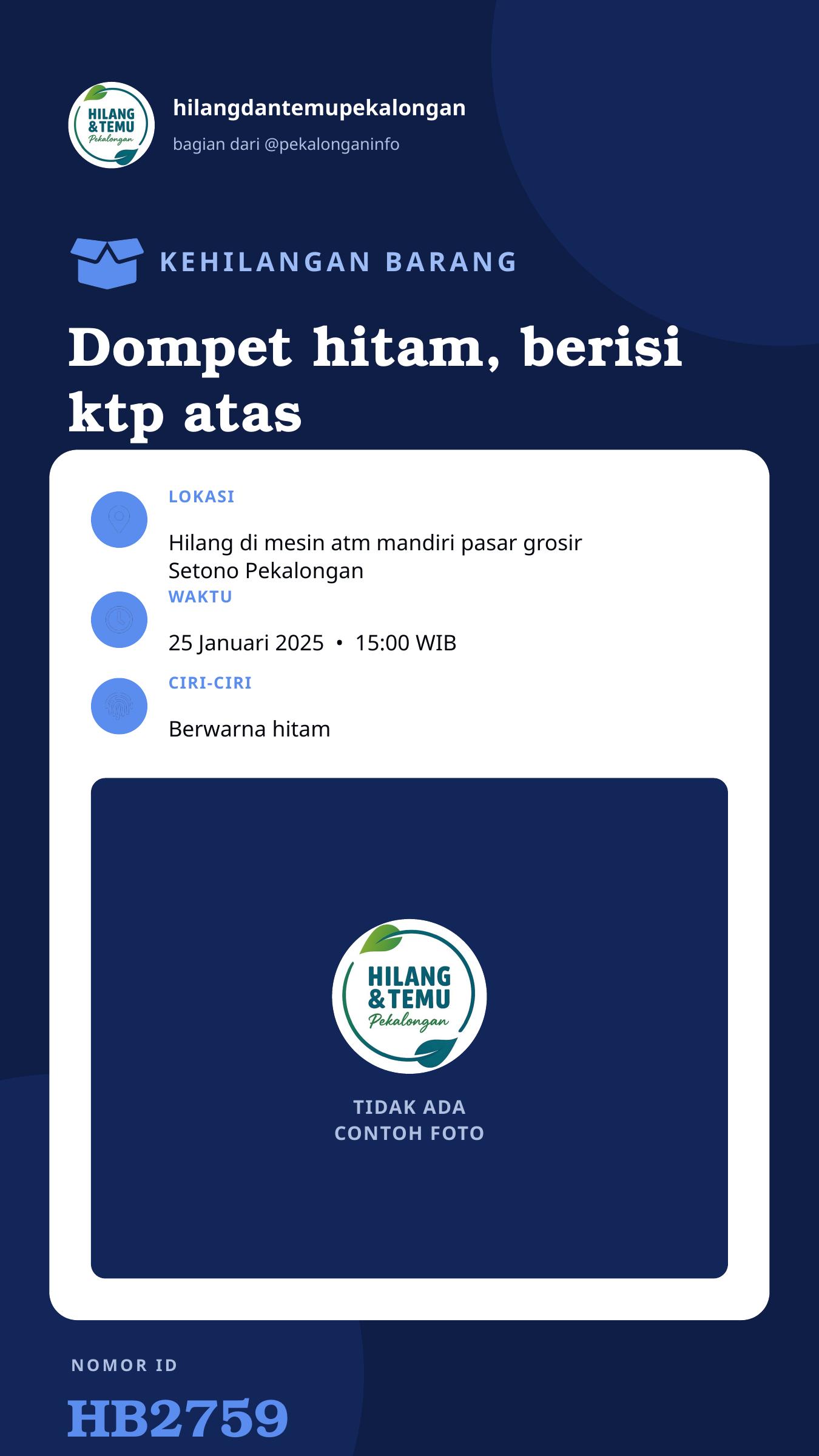 Story 9:16 laporan Dompet hitam, berisi ktp atas nama alin,STNK dan bpjs