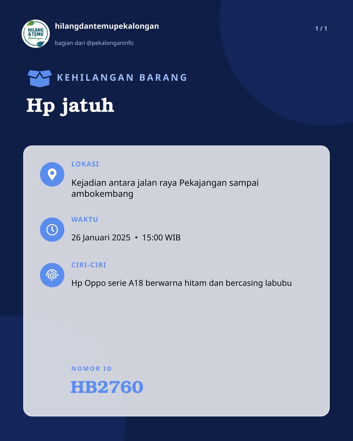 Slide laporan Hp jatuh (HB2760)
