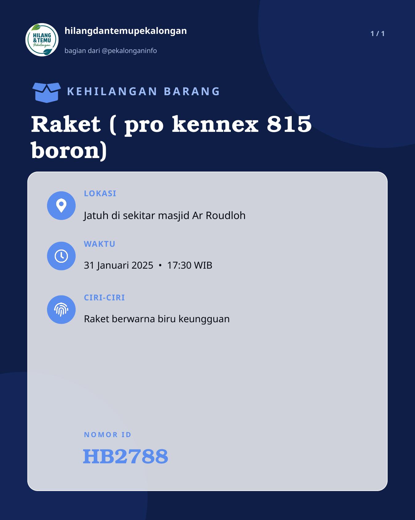 Slide laporan Raket ( pro kennex 815 boron) (HB2788)