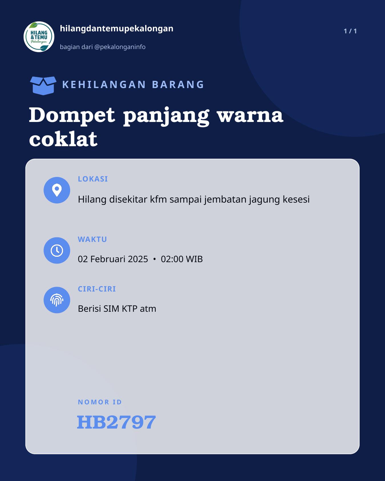 Slide laporan Dompet panjang warna coklat (HB2797)