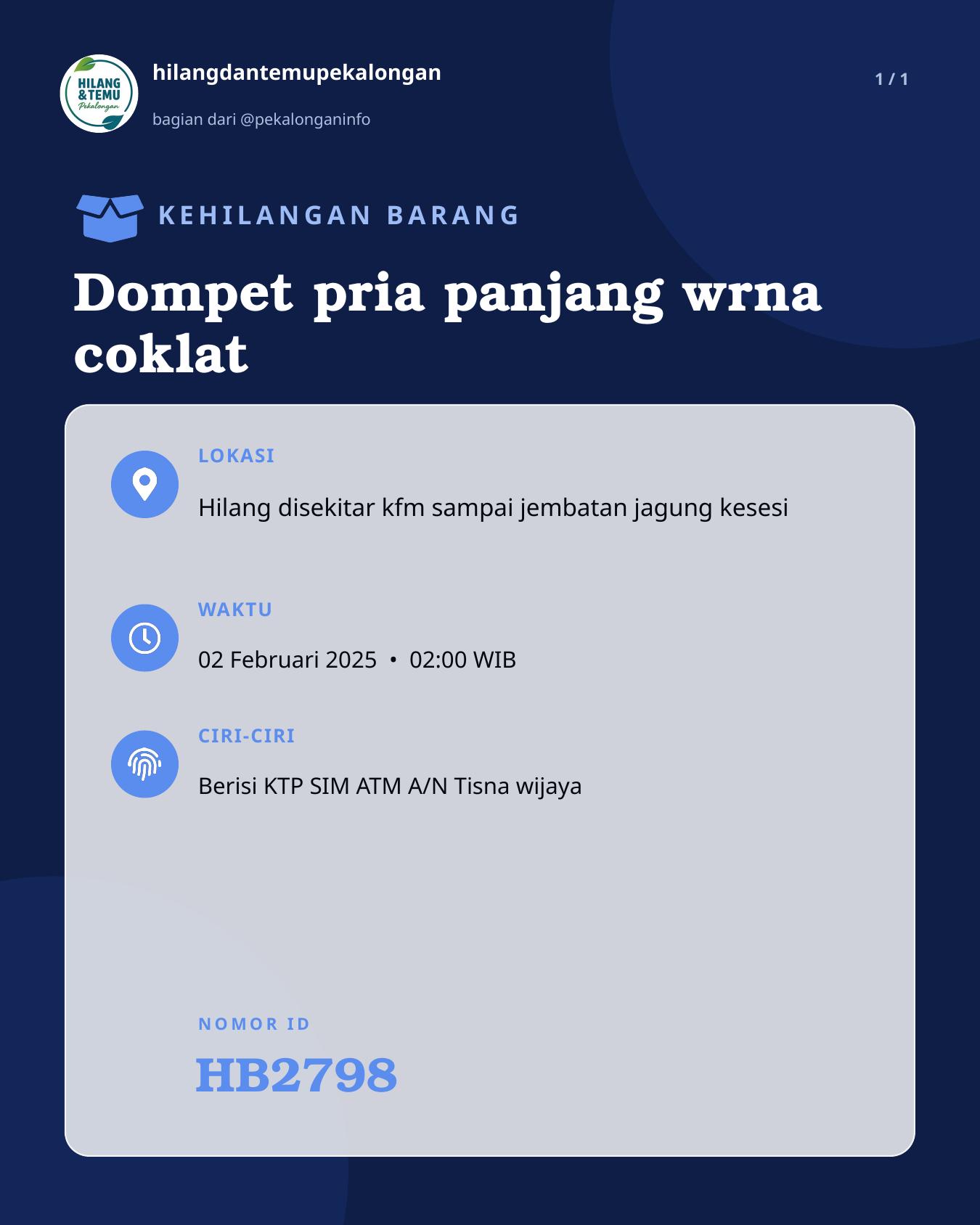 Slide laporan Dompet pria panjang wrna coklat (HB2798)