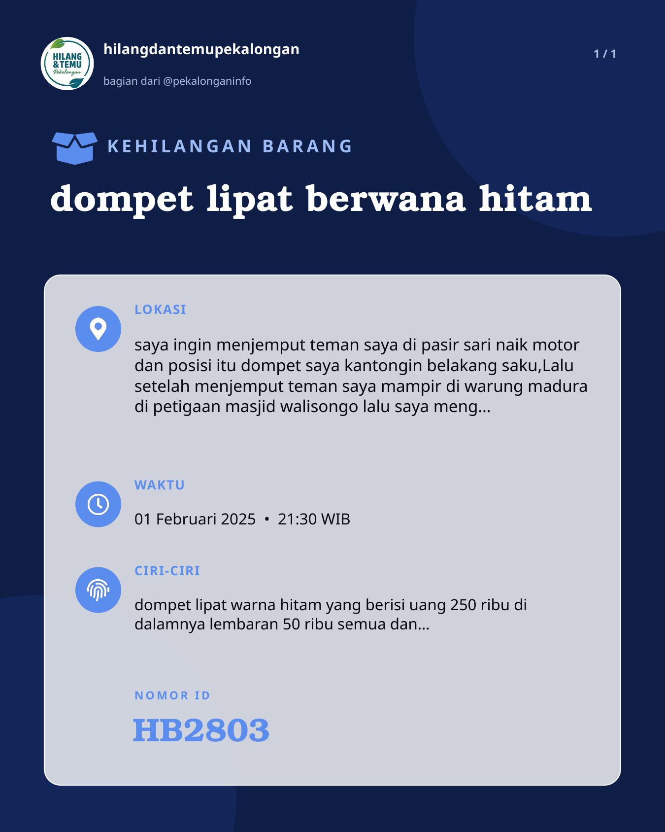 Slide laporan dompet lipat berwana hitam (HB2803)