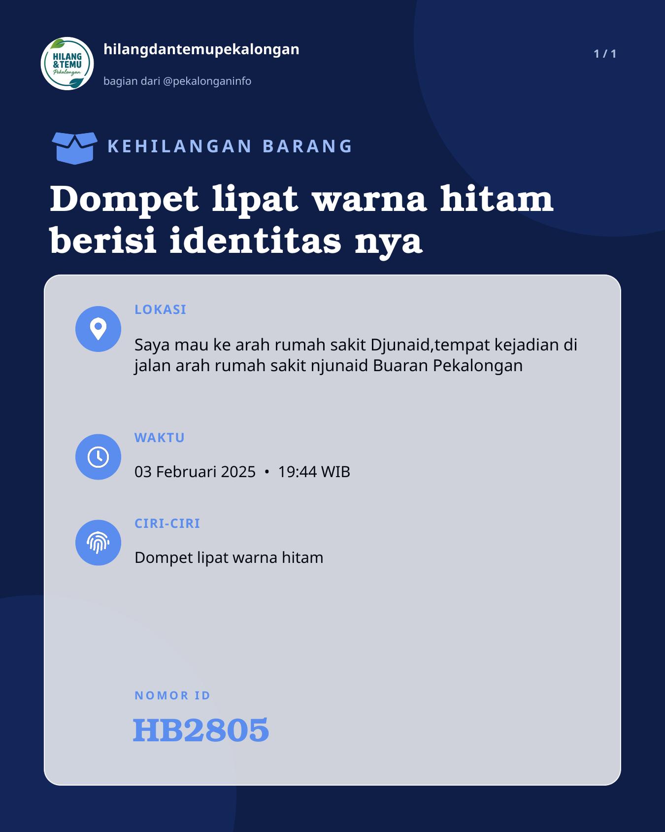 Slide laporan Dompet lipat warna hitam berisi identitas nya (HB2805)