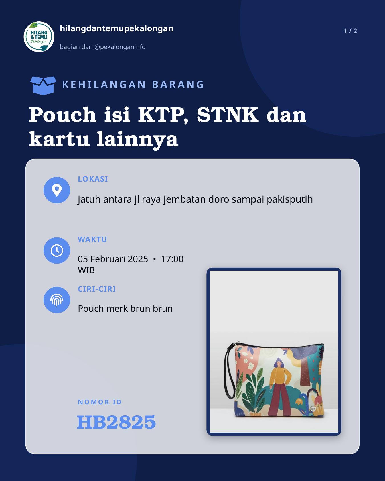 Slide 1 laporan Pouch isi KTP, STNK dan kartu lainnya