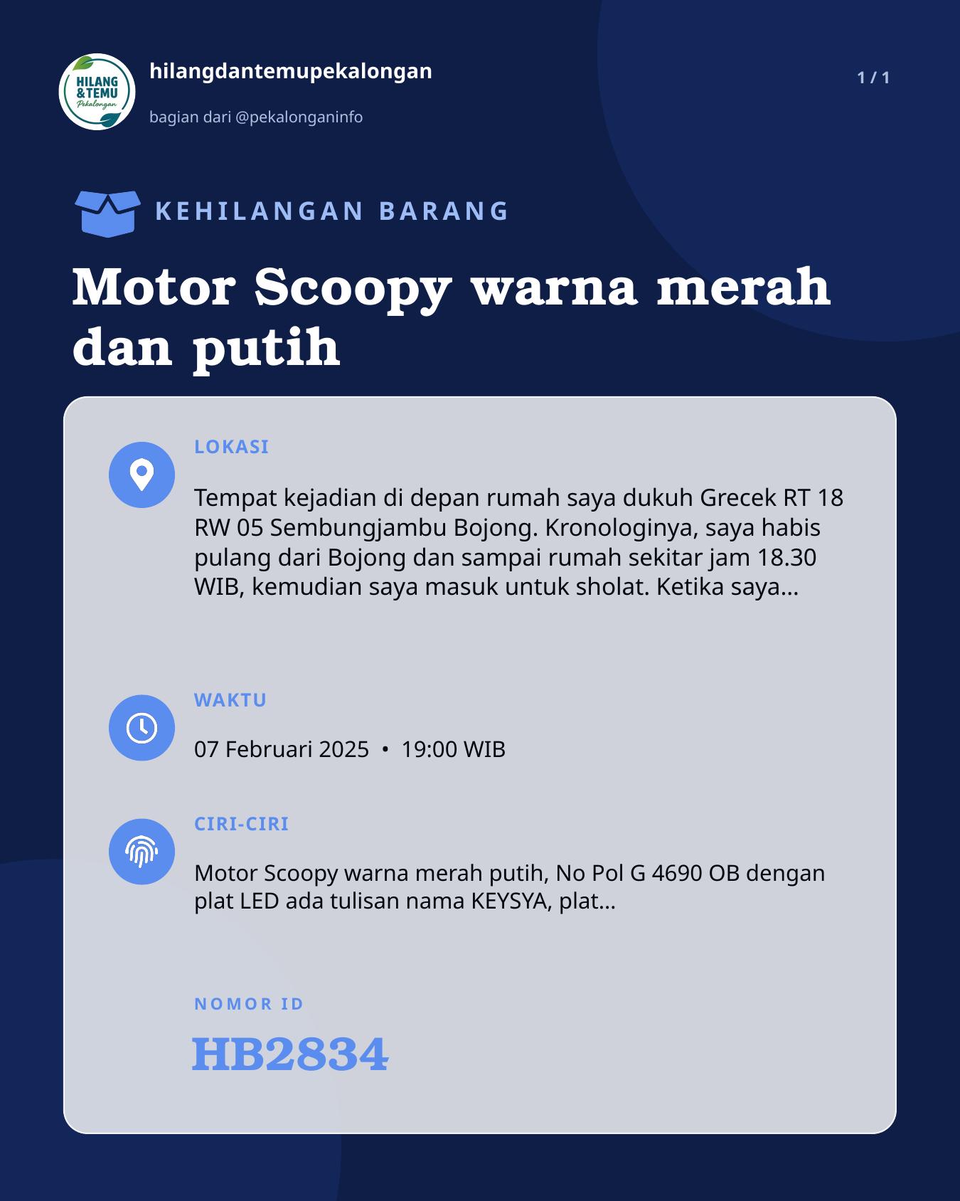 Slide laporan Motor Scoopy warna merah dan putih (HB2834)
