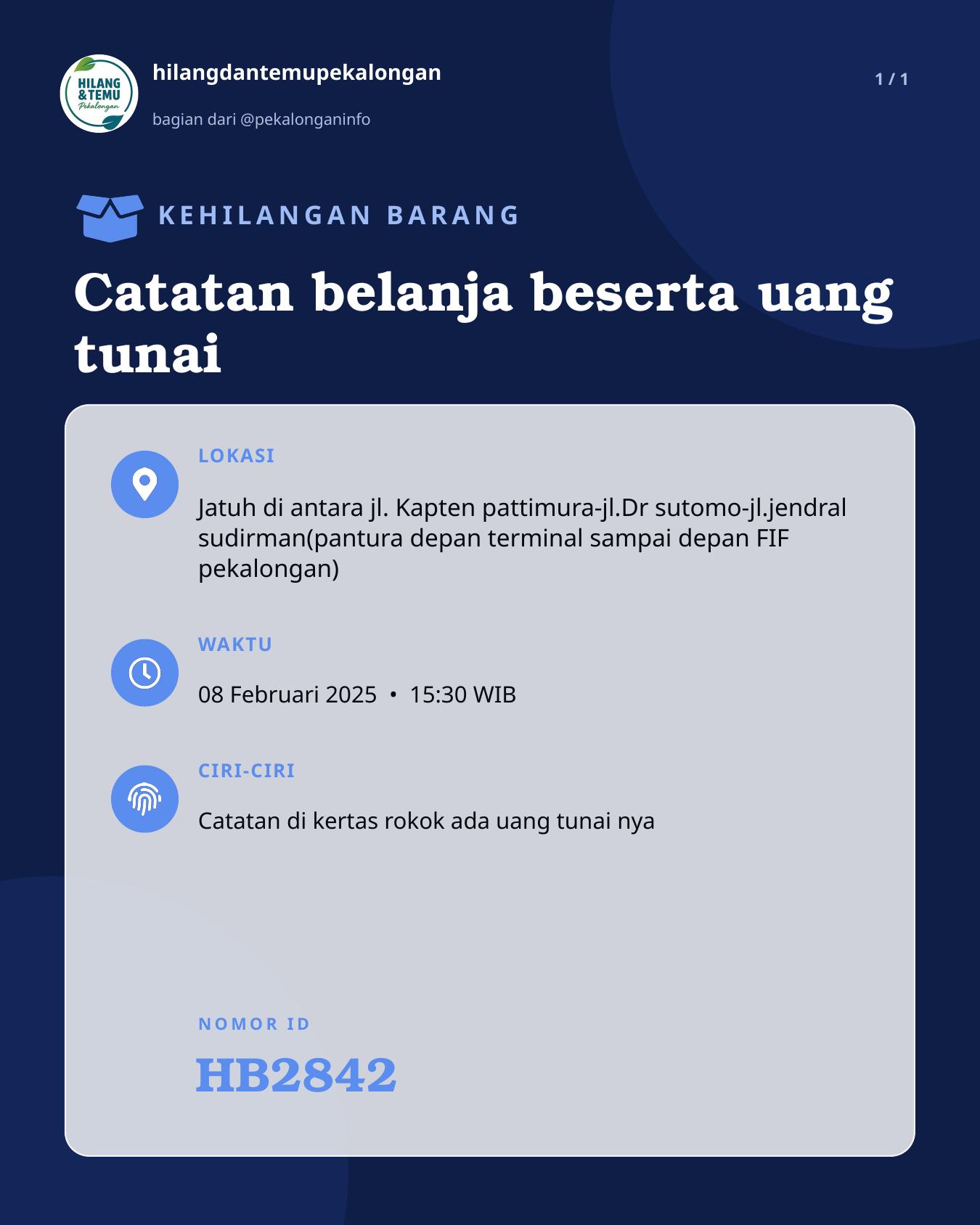 Slide laporan Catatan belanja beserta uang tunai (HB2842)