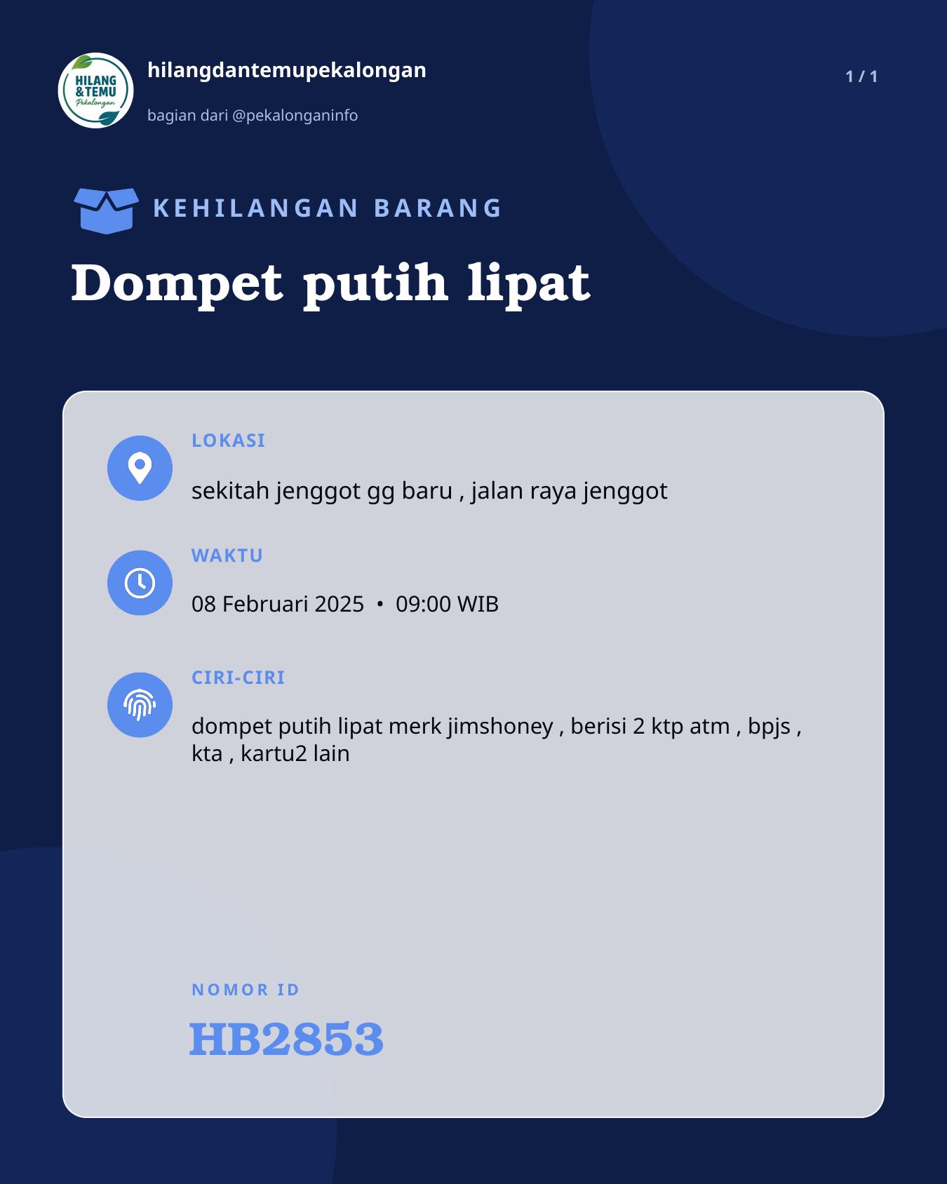 Slide laporan Dompet putih lipat (HB2853)