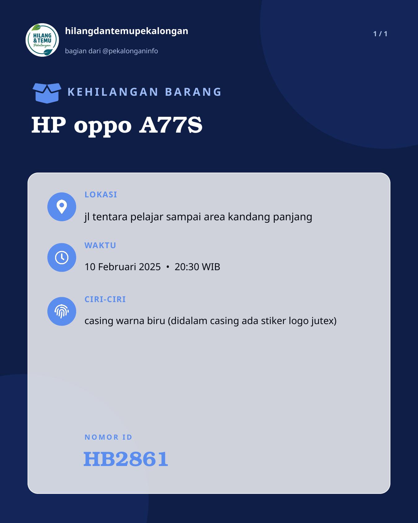 Slide laporan HP oppo A77S (HB2861)