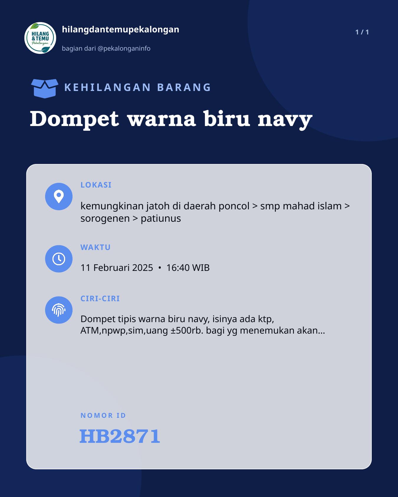 Slide laporan Dompet warna biru navy (HB2871)