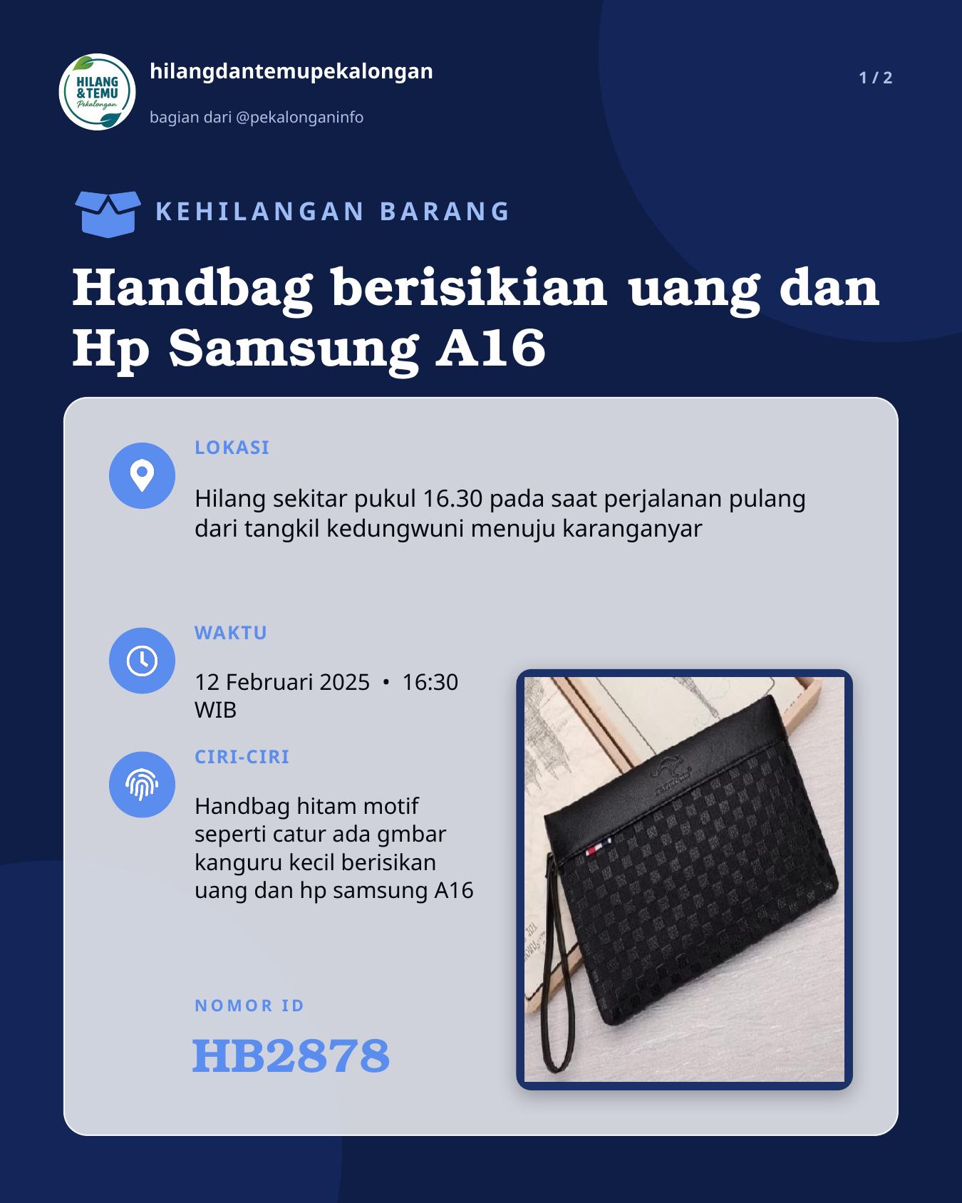 Slide 1 laporan Handbag berisikian uang dan Hp Samsung A16