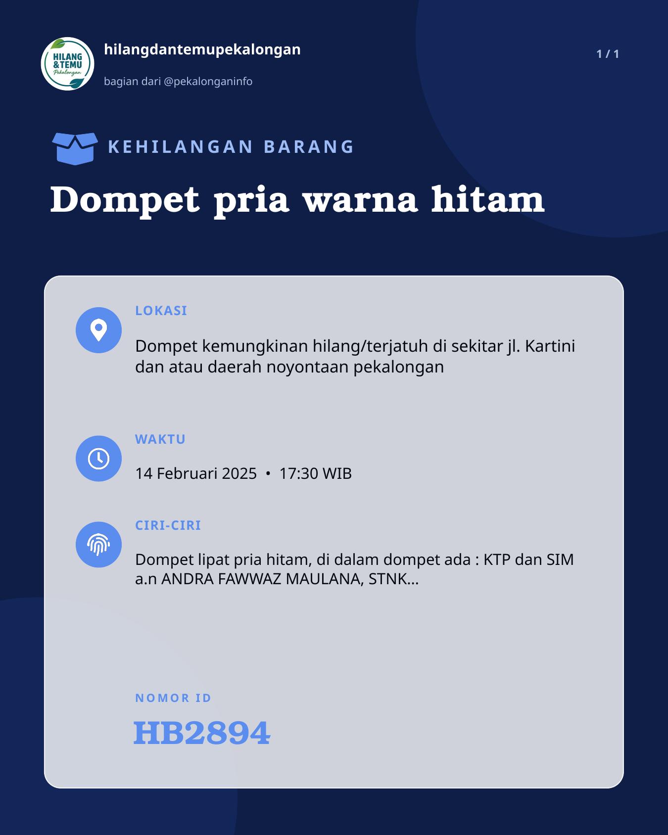 Slide laporan Dompet pria warna hitam (HB2894)
