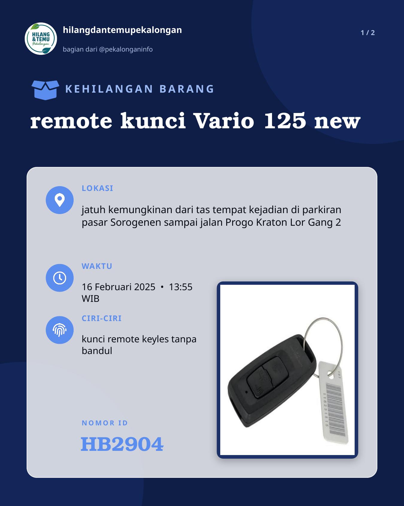 Slide 1 laporan remote kunci Vario 125 new