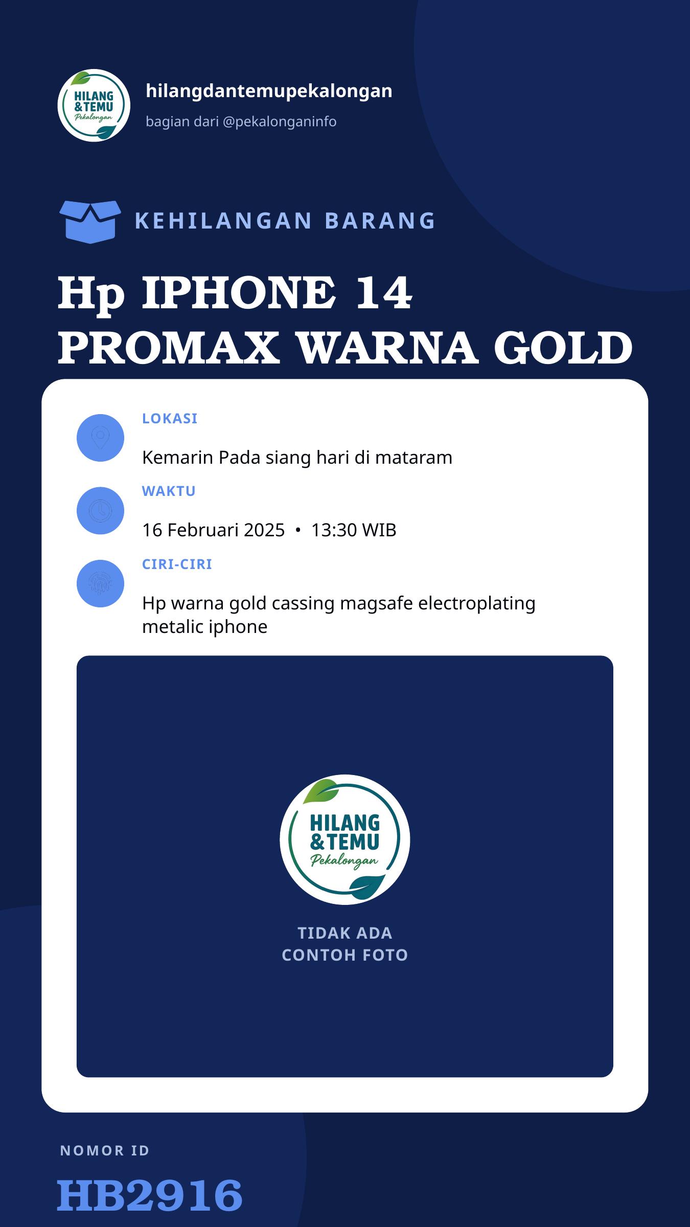 Story 9:16 laporan Hp IPHONE 14 PROMAX WARNA GOLD