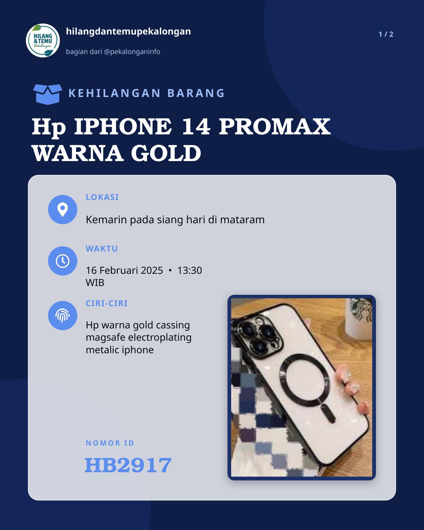 Slide 1 laporan Hp IPHONE 14 PROMAX WARNA GOLD
