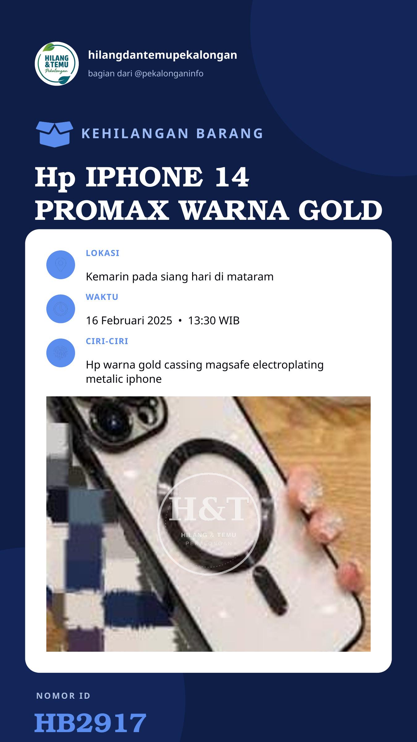 Story 9:16 laporan Hp IPHONE 14 PROMAX WARNA GOLD