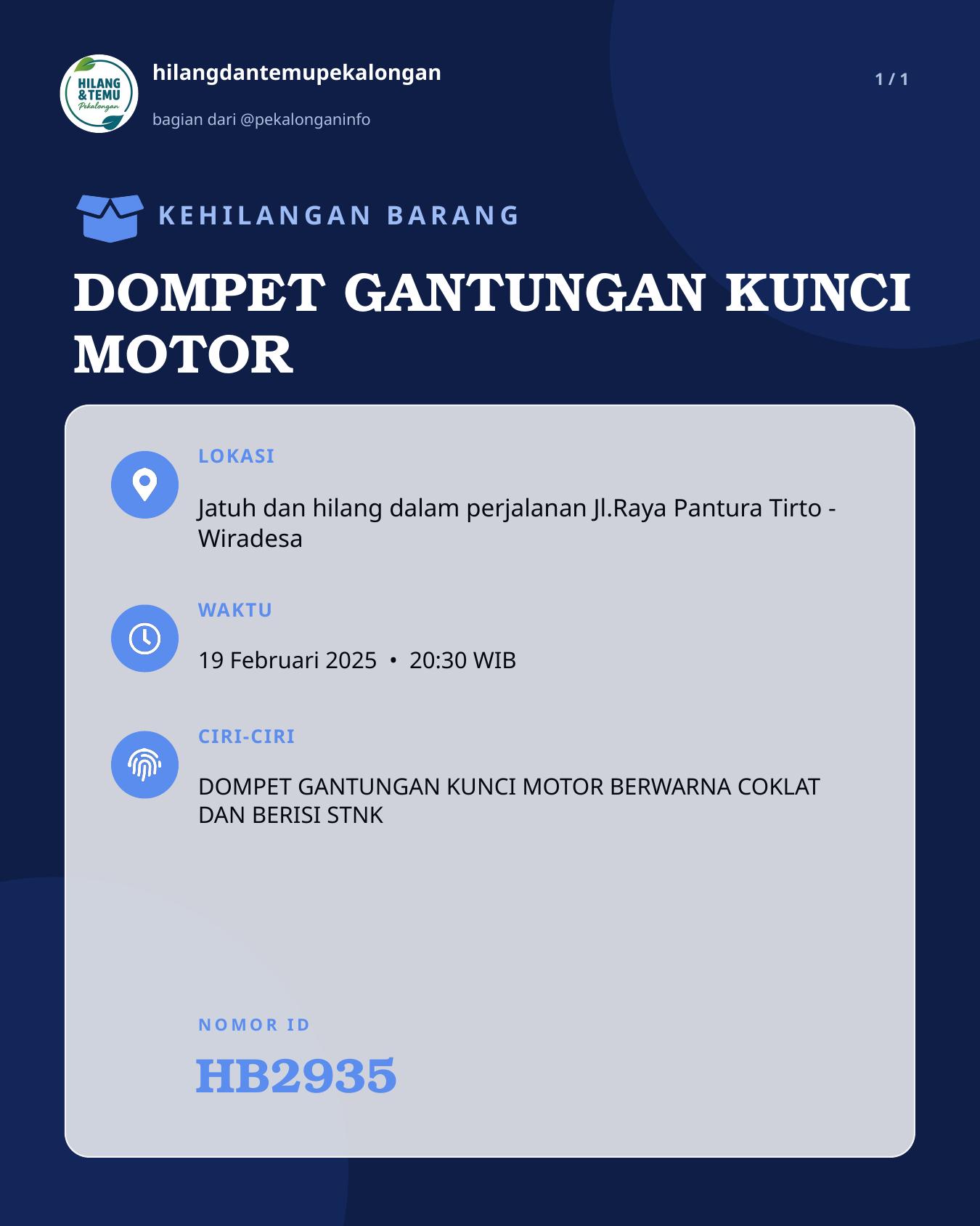 Slide laporan DOMPET GANTUNGAN KUNCI MOTOR (HB2935)