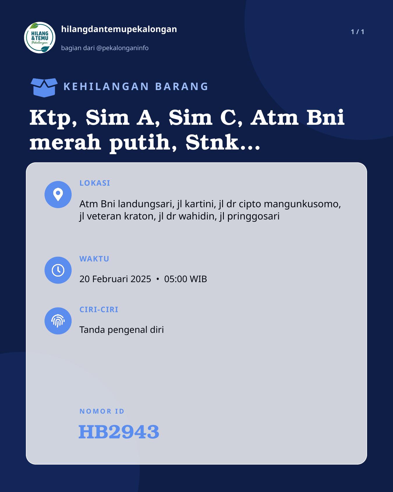 Slide laporan Ktp, Sim A, Sim C, Atm Bni merah putih, Stnk motor, atas nama Virgiyawan Listanto dan Bpjs 2, atas nama Virgiyawan Listanto dan Laela oktavia (HB2943)