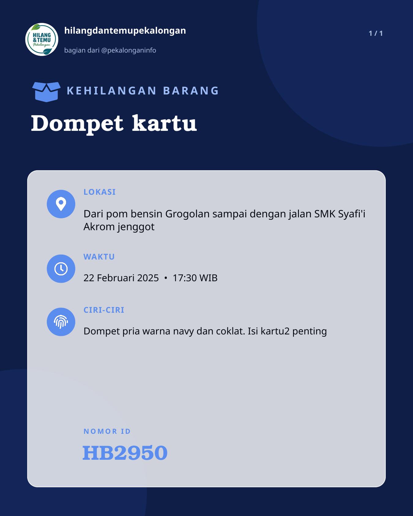 Slide laporan Dompet kartu (HB2950)