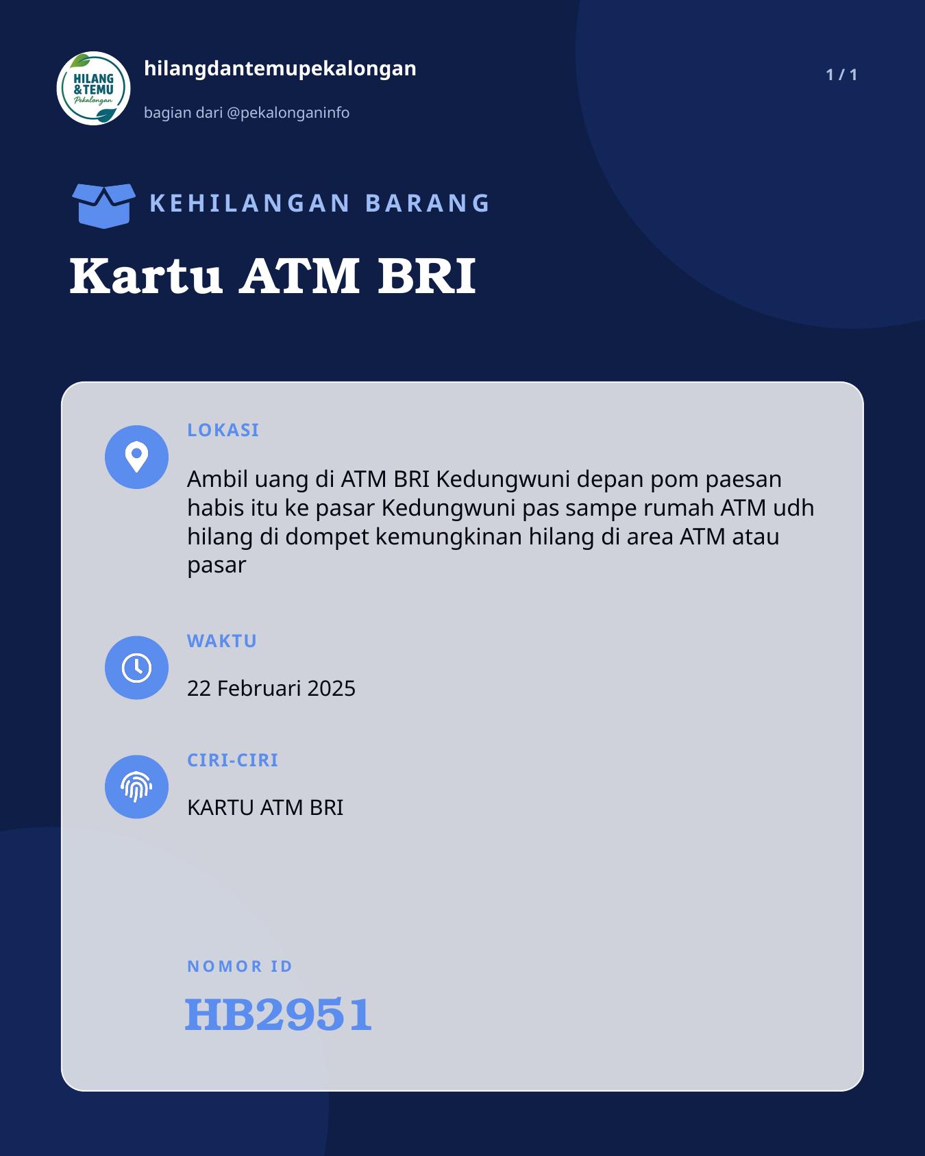 Slide laporan Kartu ATM BRI (HB2951)