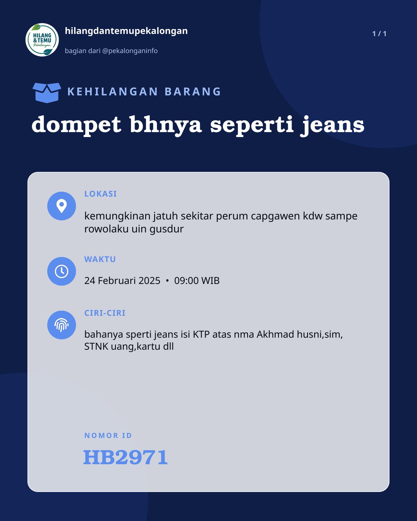 Slide laporan dompet bhnya seperti jeans (HB2971)