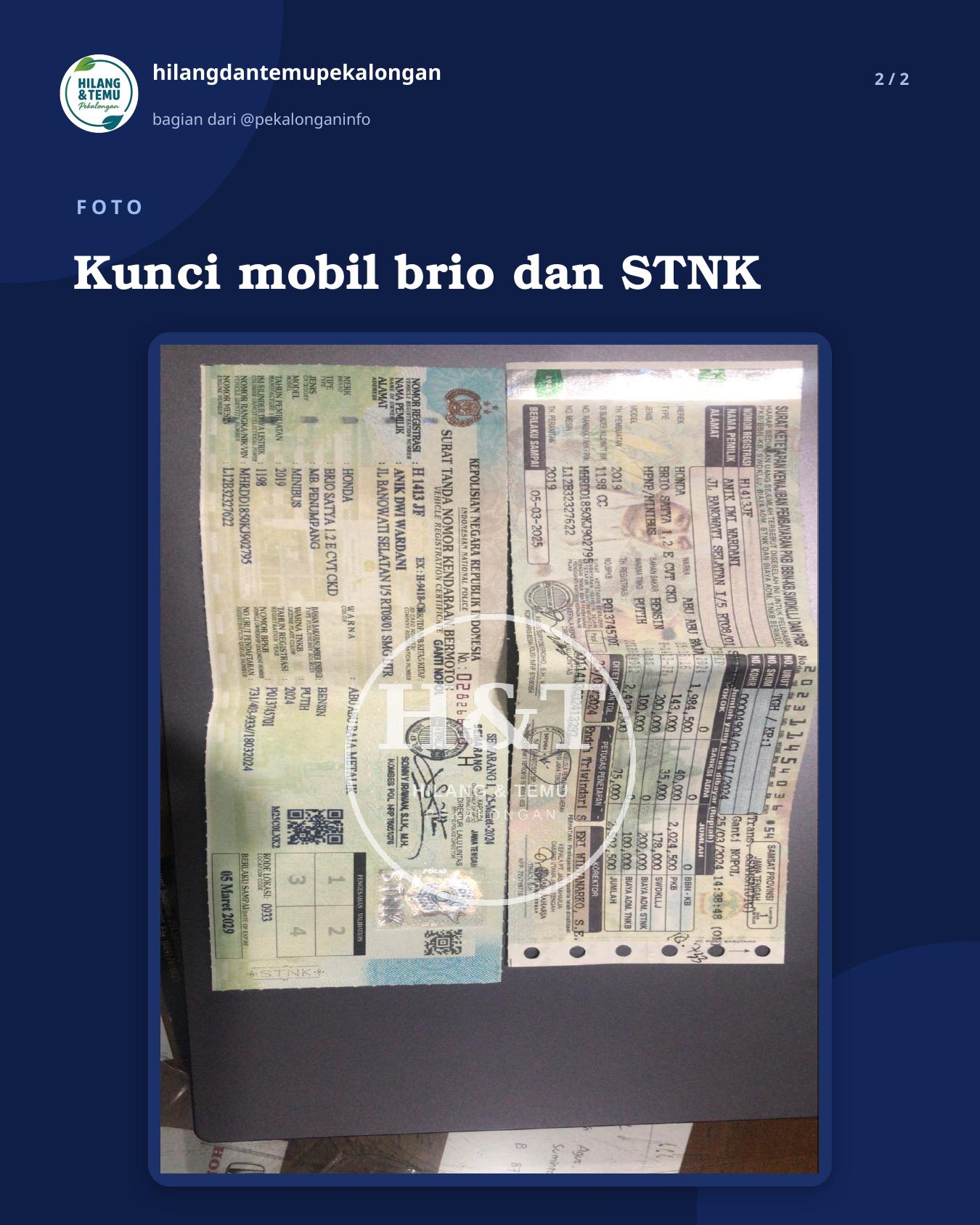 Slide 2 laporan Kunci mobil brio dan STNK