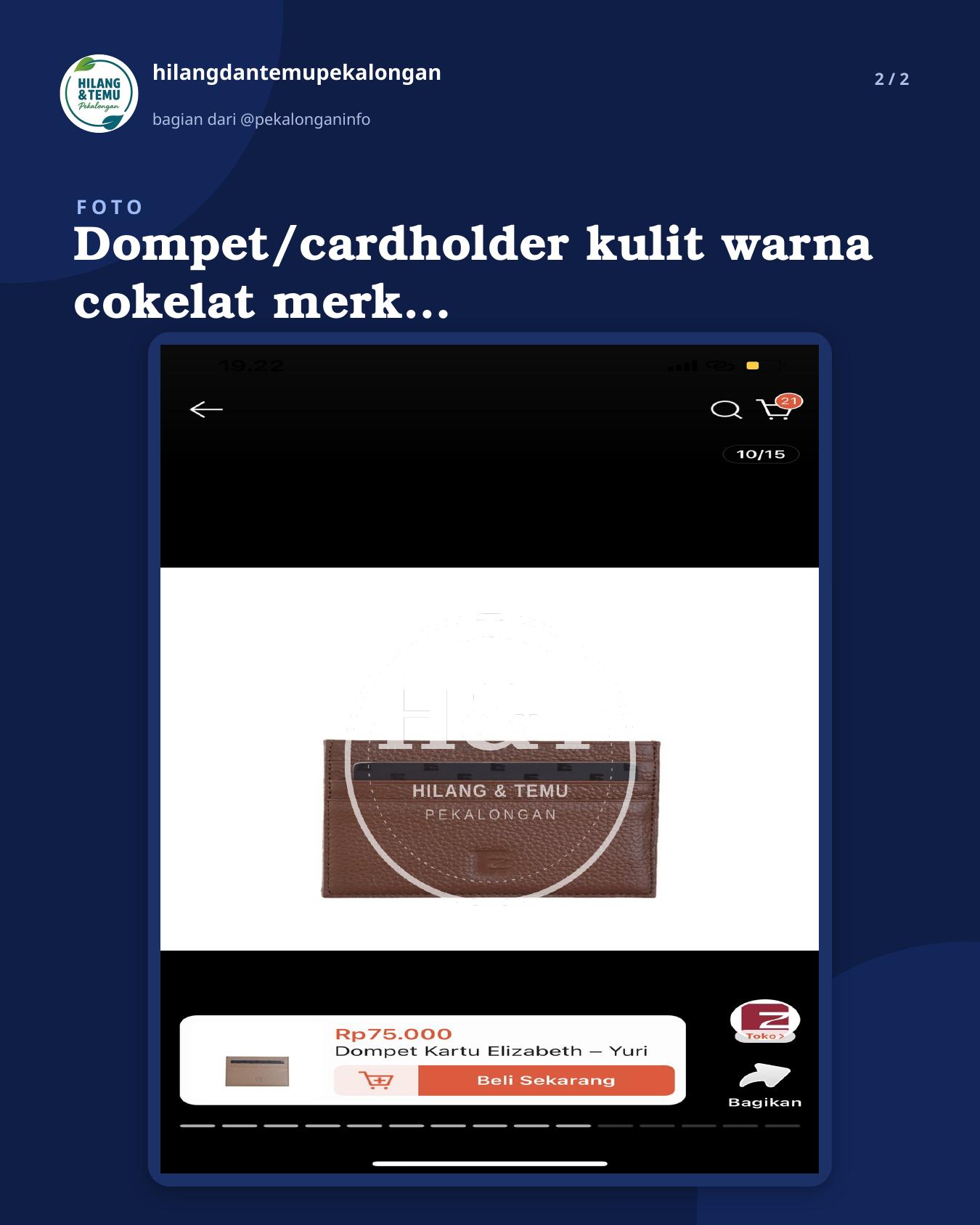 Slide 2 laporan Dompet/cardholder kulit warna cokelat merk elizabeth
