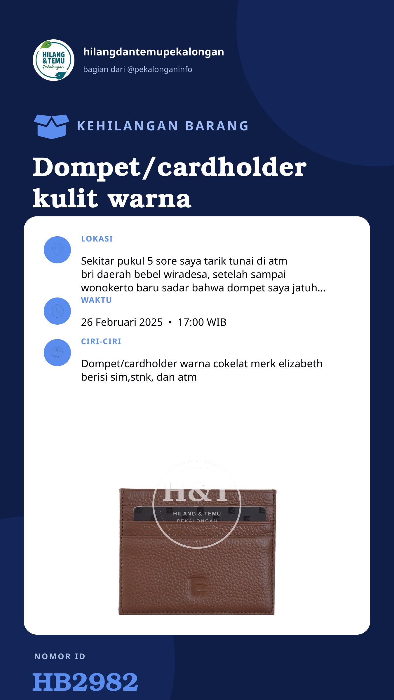 Story 9:16 laporan Dompet/cardholder kulit warna cokelat merk elizabeth