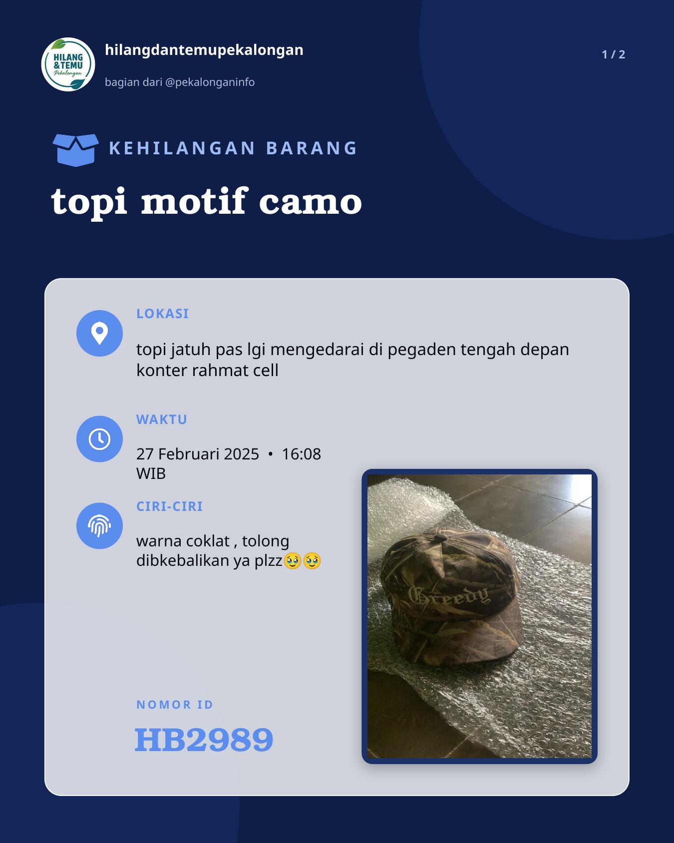Slide 1 laporan topi motif camo