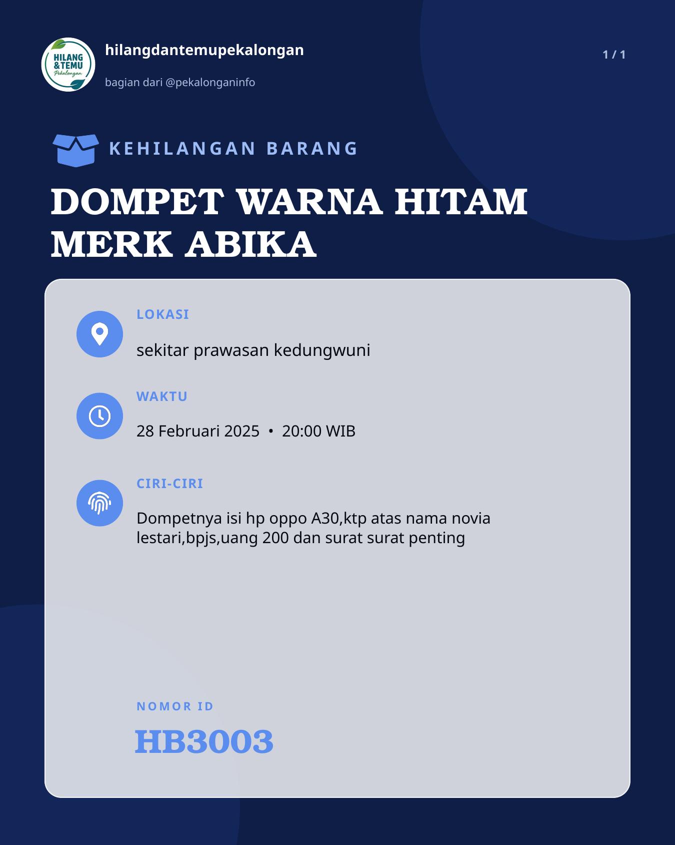 Slide laporan DOMPET WARNA HITAM MERK ABIKA (HB3003)