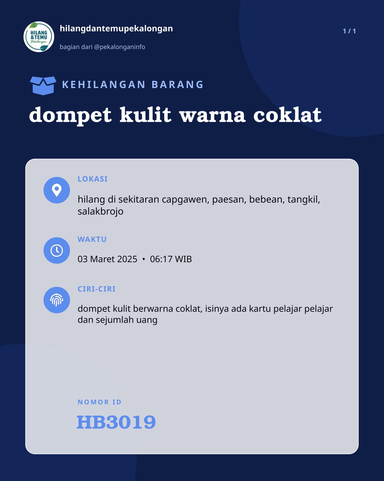 Slide laporan dompet kulit warna coklat (HB3019)