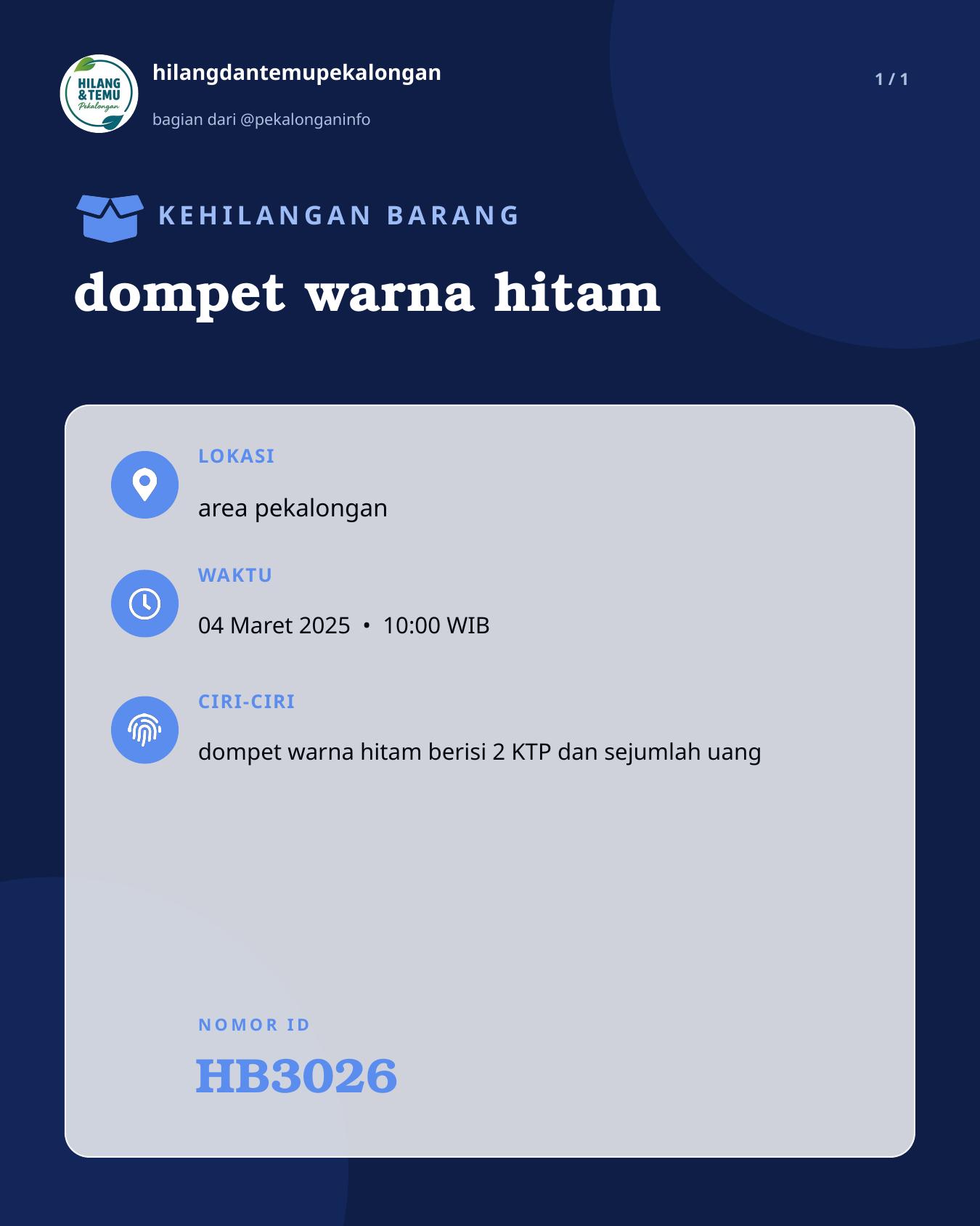 Slide laporan dompet warna hitam (HB3026)