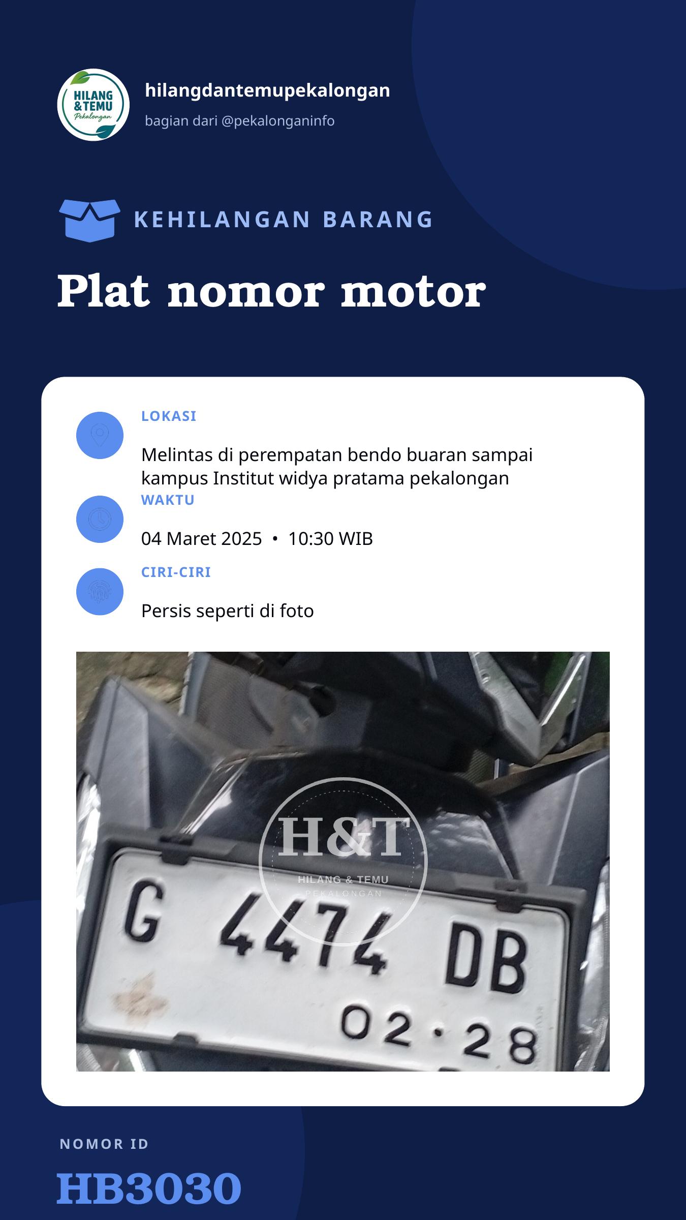 Story 9:16 laporan Plat nomor motor