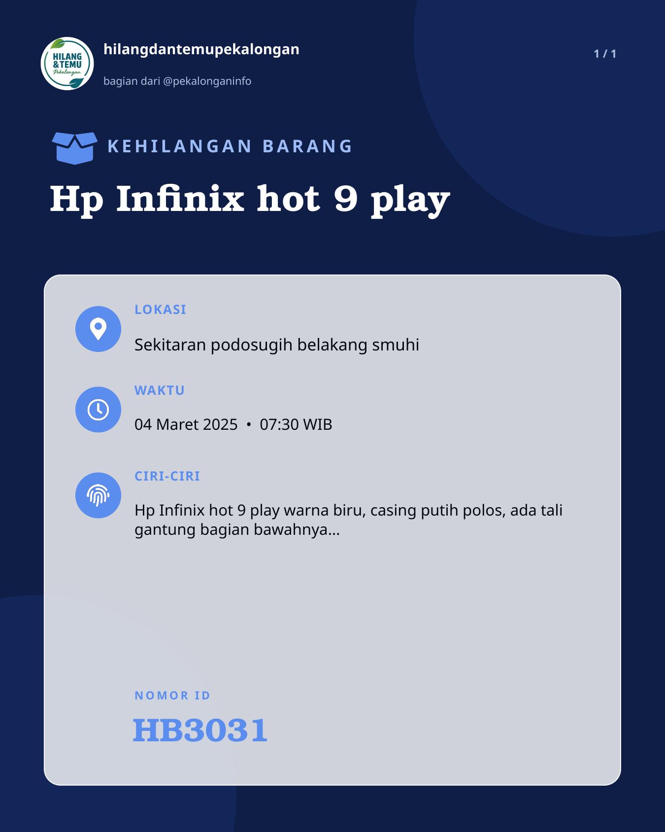 Slide laporan Hp Infinix hot 9 play (HB3031)