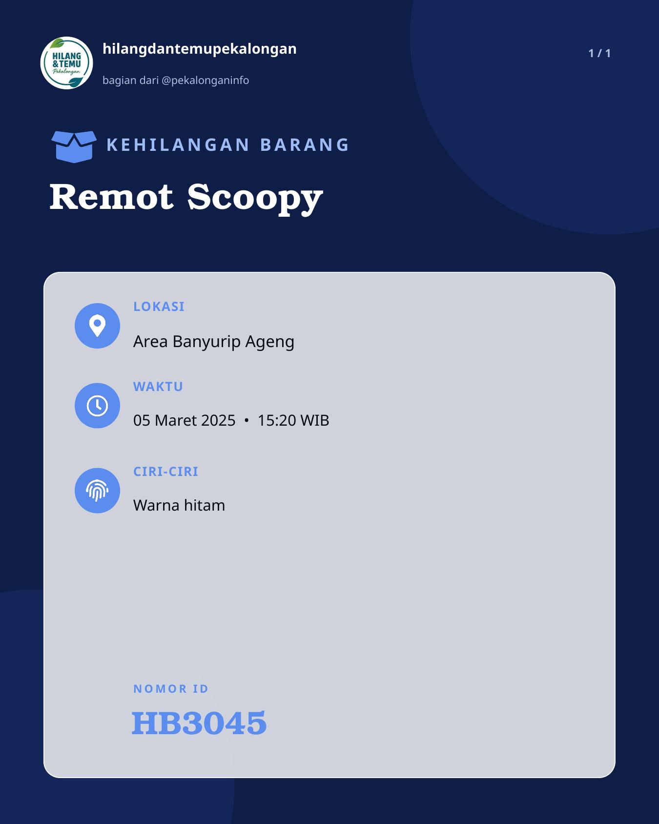 Slide laporan Remot Scoopy (HB3045)