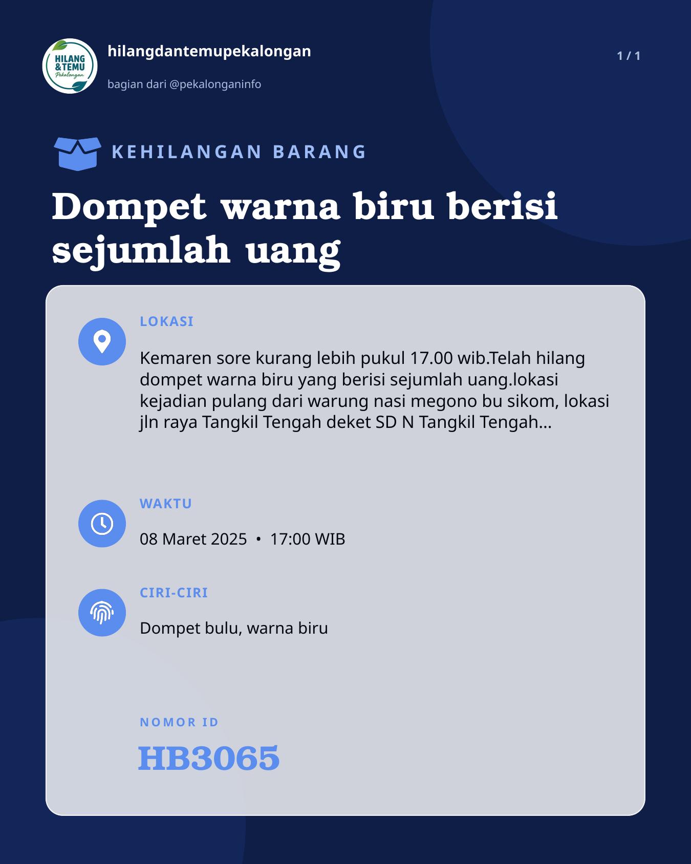 Slide laporan Dompet warna biru berisi sejumlah uang (HB3065)