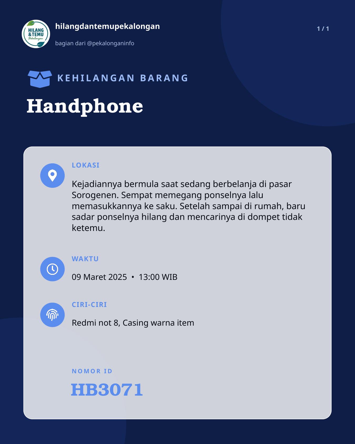 Slide laporan Handphone (HB3071)