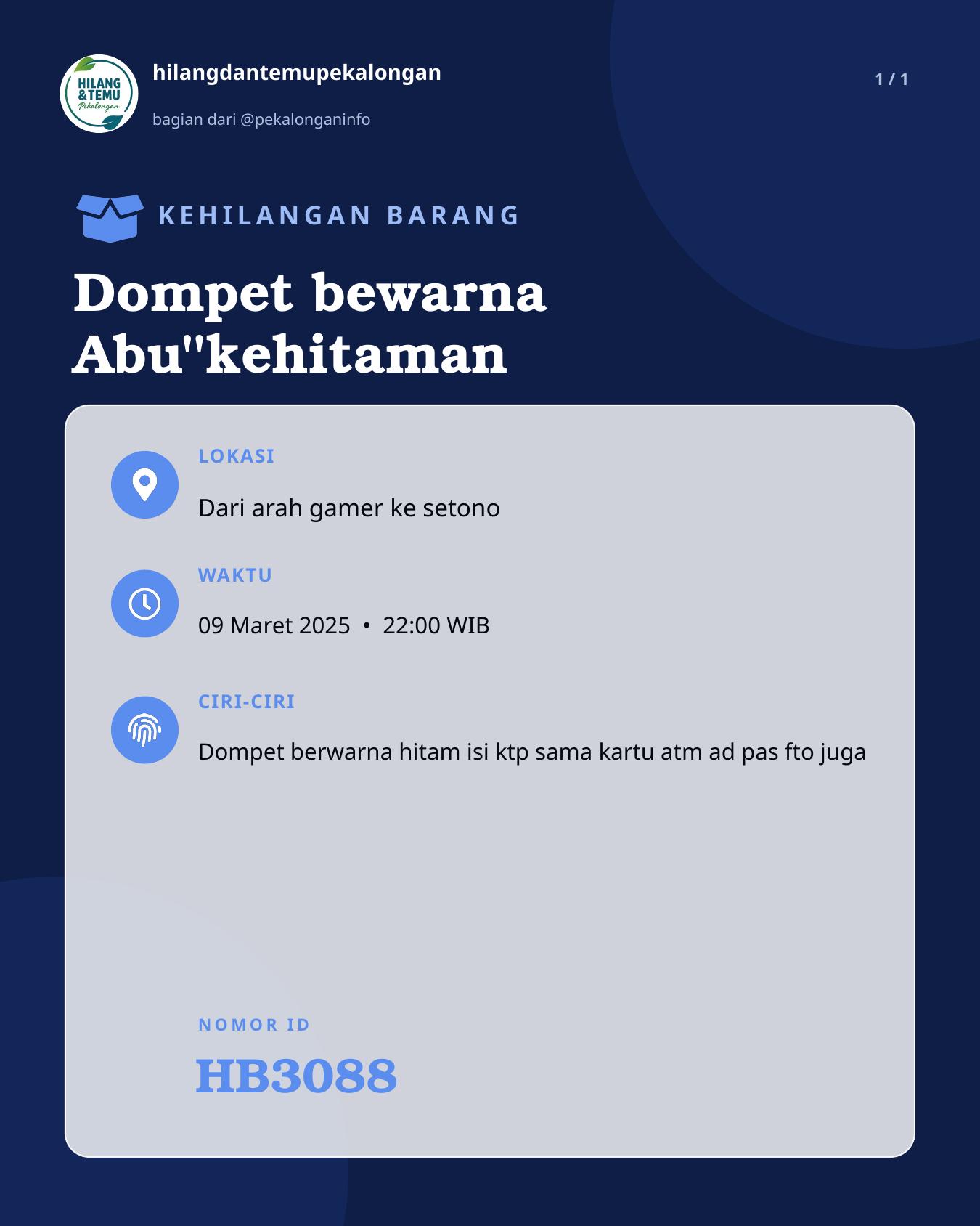 Slide laporan Dompet bewarna Abu"kehitaman (HB3088)