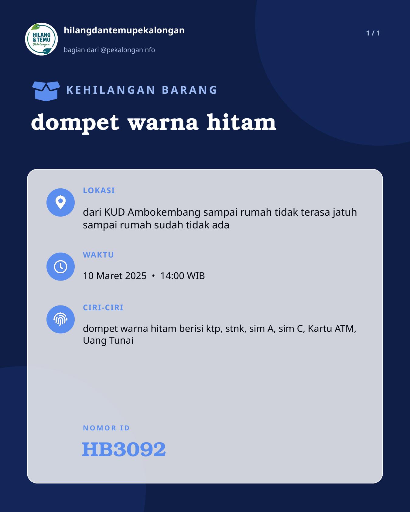 Slide laporan dompet warna hitam (HB3092)