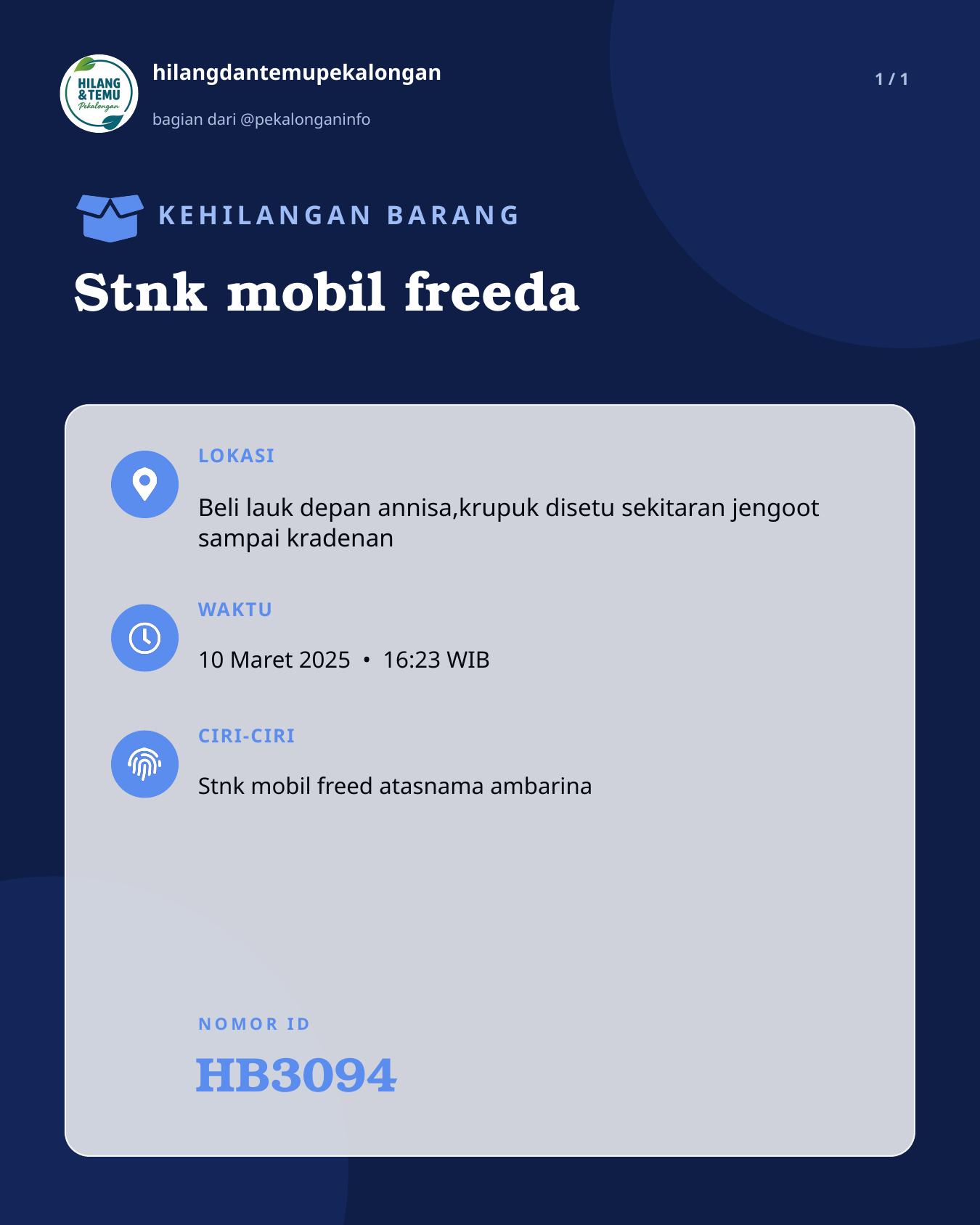 Slide laporan Stnk mobil freeda (HB3094)