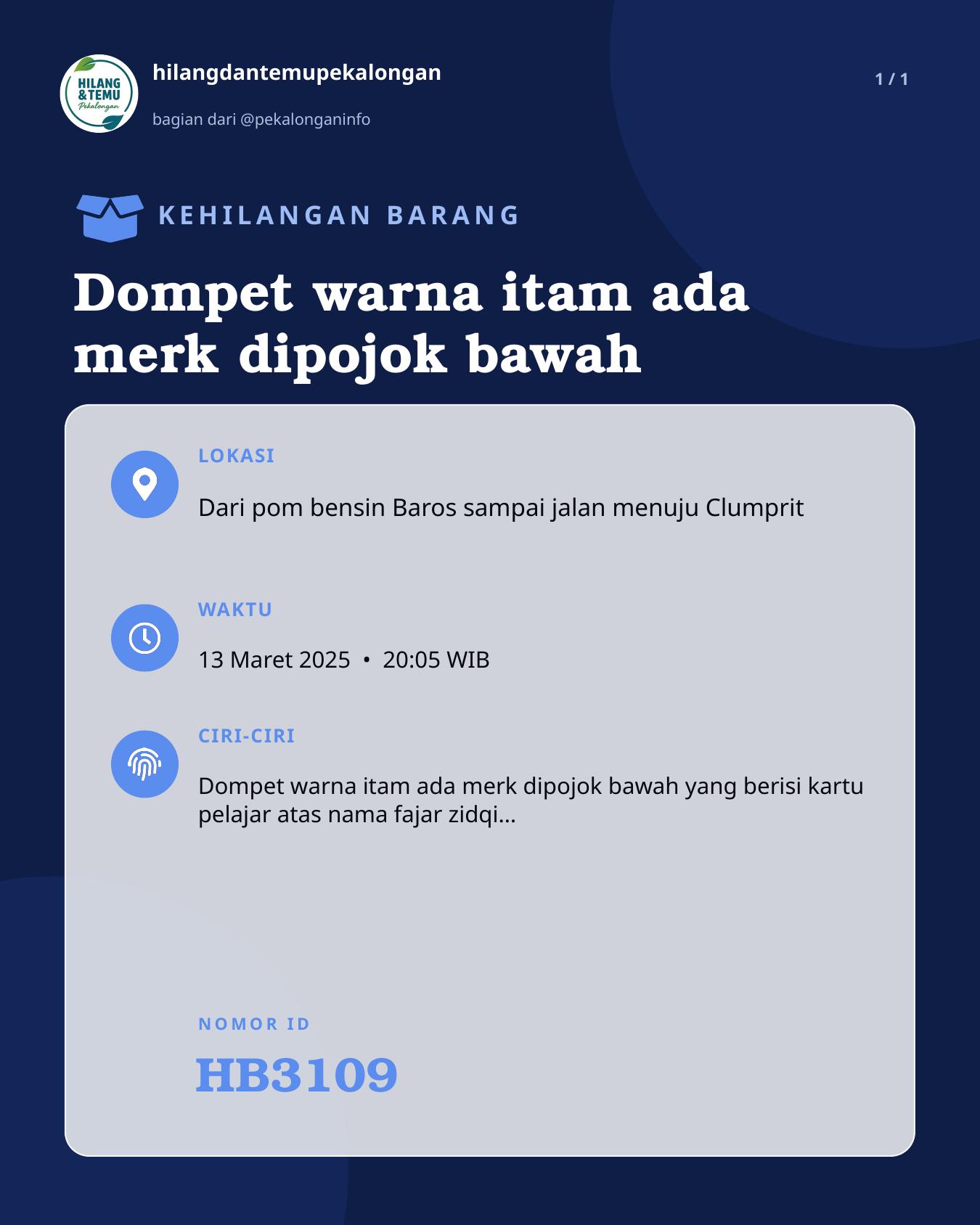 Slide laporan Dompet warna itam ada merk dipojok bawah (HB3109)