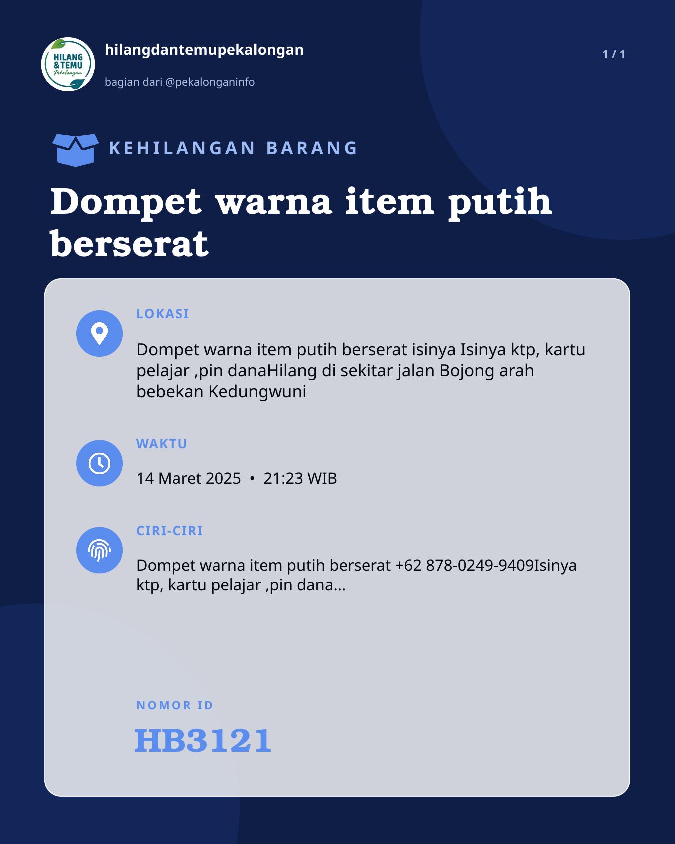 Slide laporan Dompet warna item putih berserat (HB3121)