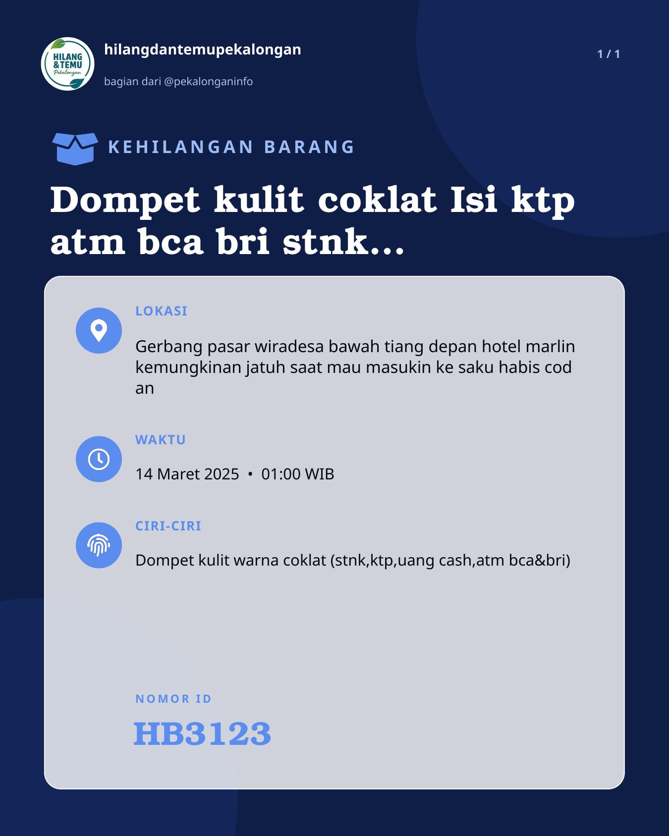 Slide laporan Dompet kulit coklat Isi ktp atm bca bri stnk king uang 800an (HB3123)