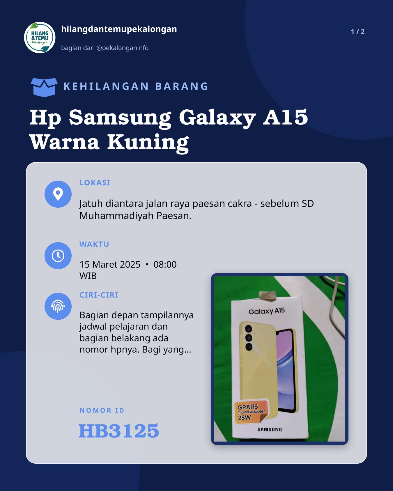 Slide 1 laporan Hp Samsung Galaxy A15 Warna Kuning