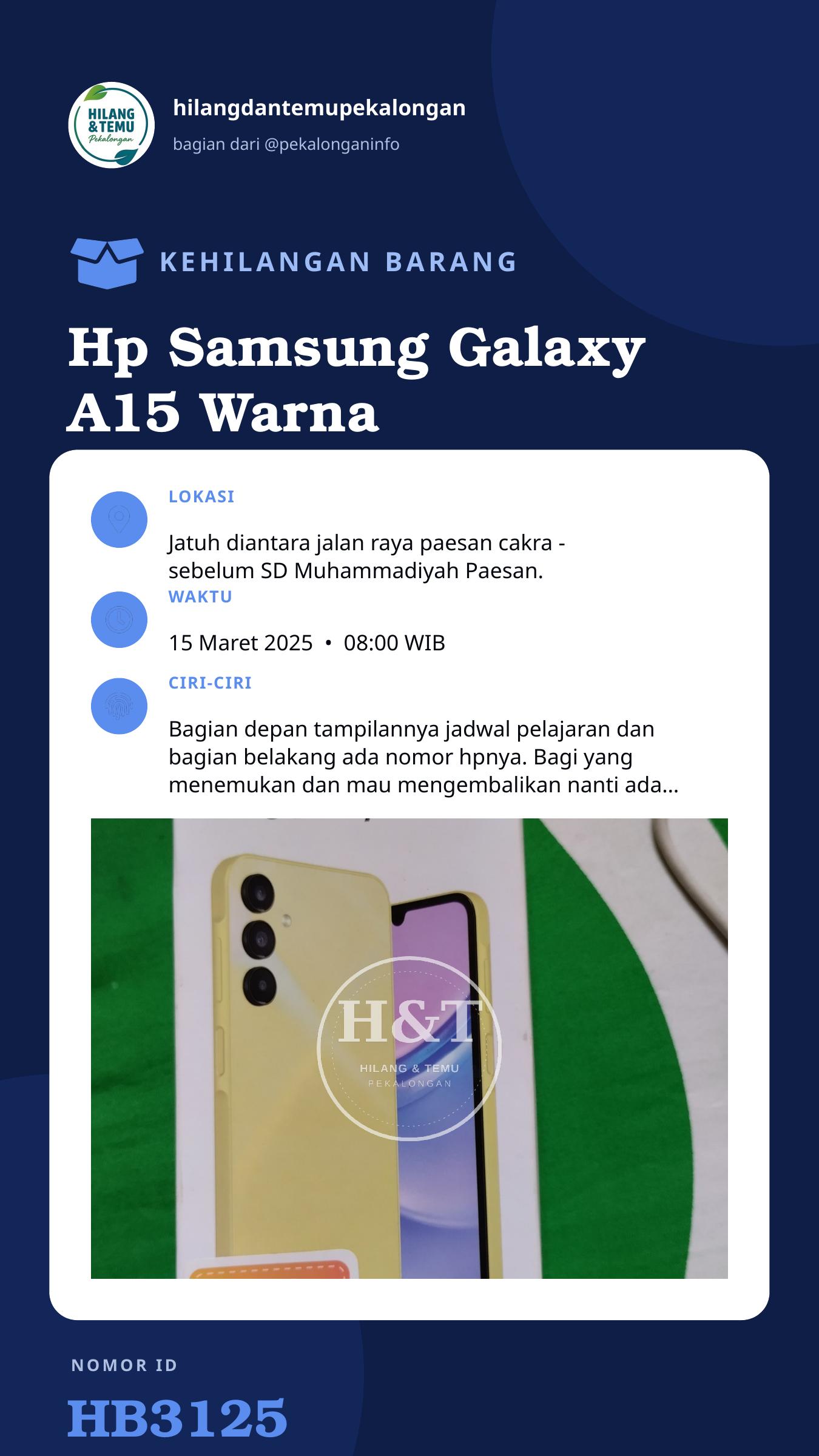 Story 9:16 laporan Hp Samsung Galaxy A15 Warna Kuning
