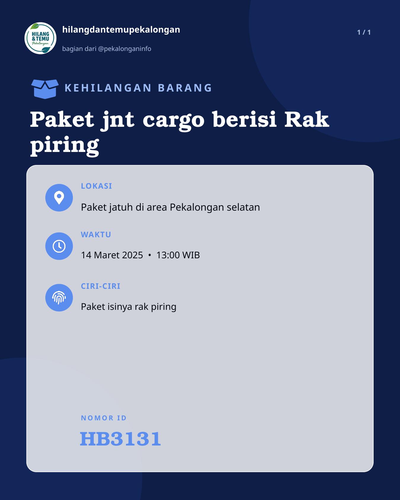 Slide laporan Paket jnt cargo berisi Rak piring (HB3131)