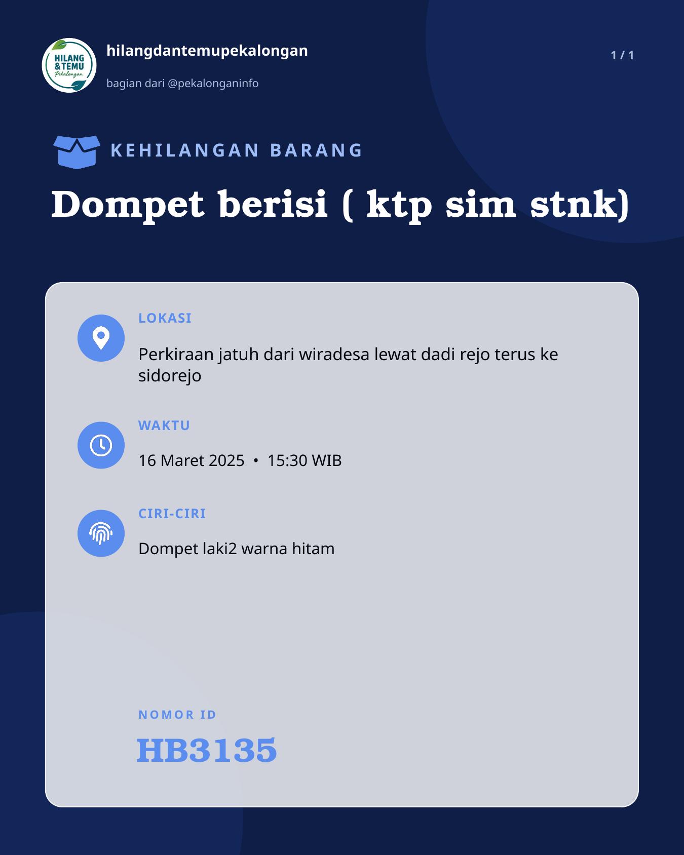 Slide laporan Dompet berisi ( ktp sim stnk) (HB3135)