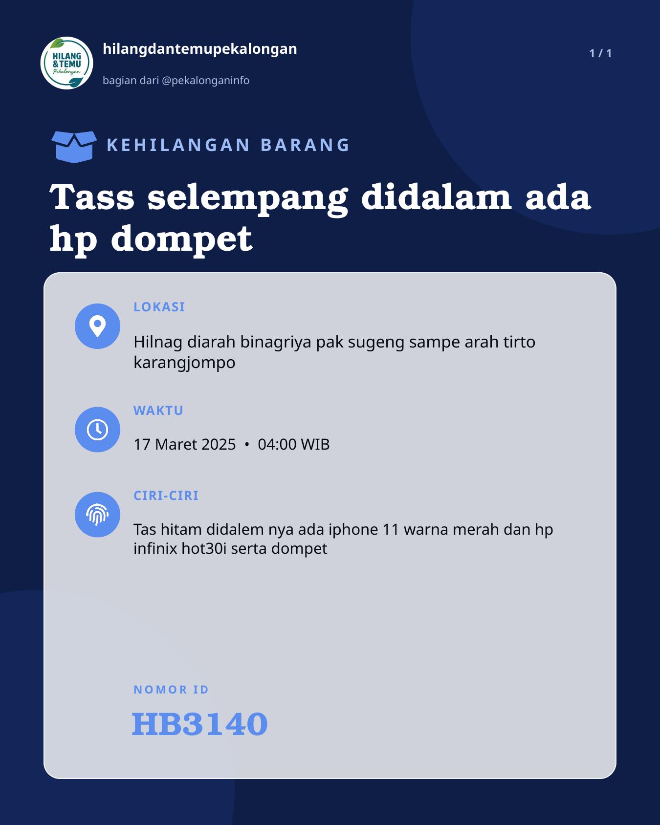 Slide laporan Tass selempang didalam ada hp dompet (HB3140)